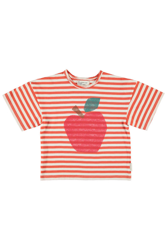 Oversize t'shirt | czerwone & ecru paski w/ apple print