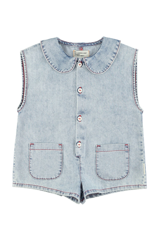 Kombinezon bez rękawów blue light denim w/ apple print