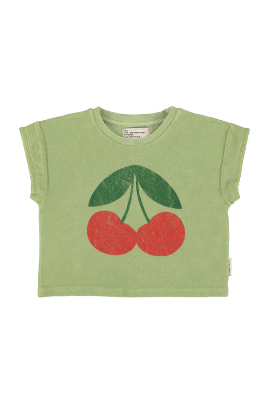 T-shirt | light olive w/ cherry print