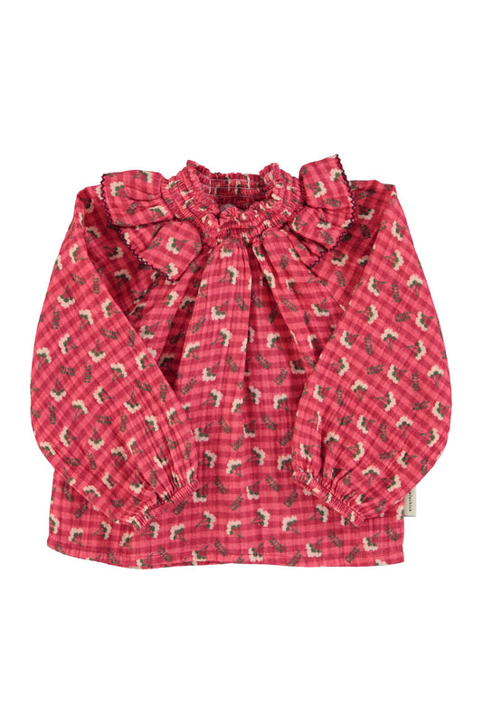 Bluzka pink checkered w/ flowers