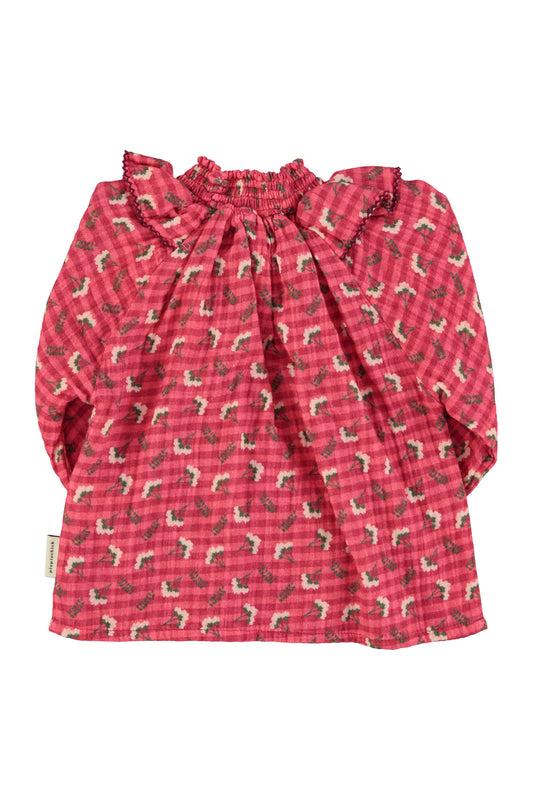 Bluzka pink checkered w/ flowers