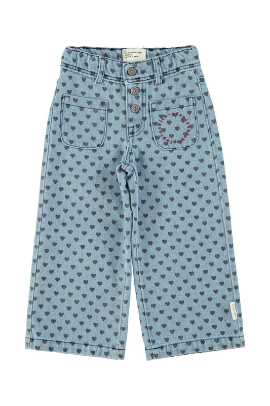 Spodnie Washed blue denim w/ black hearts