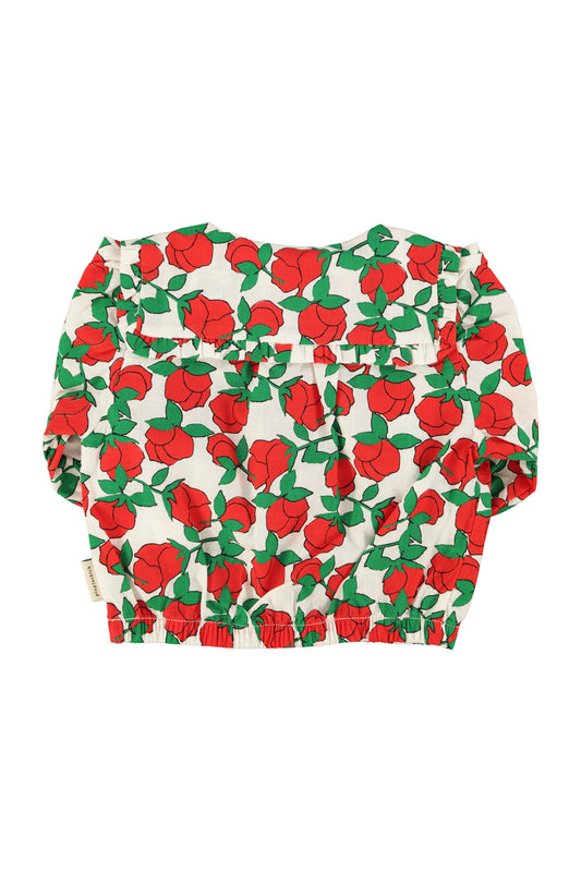 Bluzka z kołnierzykiem ecru w/ red roses print