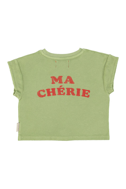 T-shirt | light olive w/ cherry print